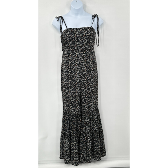 Boho Jumpsuit Medium Floral Tie‎ Strap Retro 70's Vibe Flare Wide Leg Festival - Picture 1 of 10